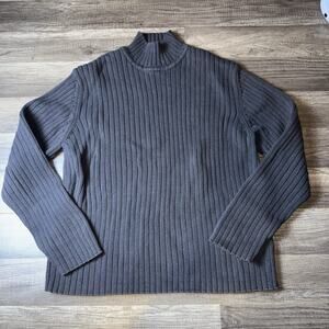 Vintage 90s Structure Mock Neck Ribbed Sweater XL Gray Made In Japan Cotton Boxy